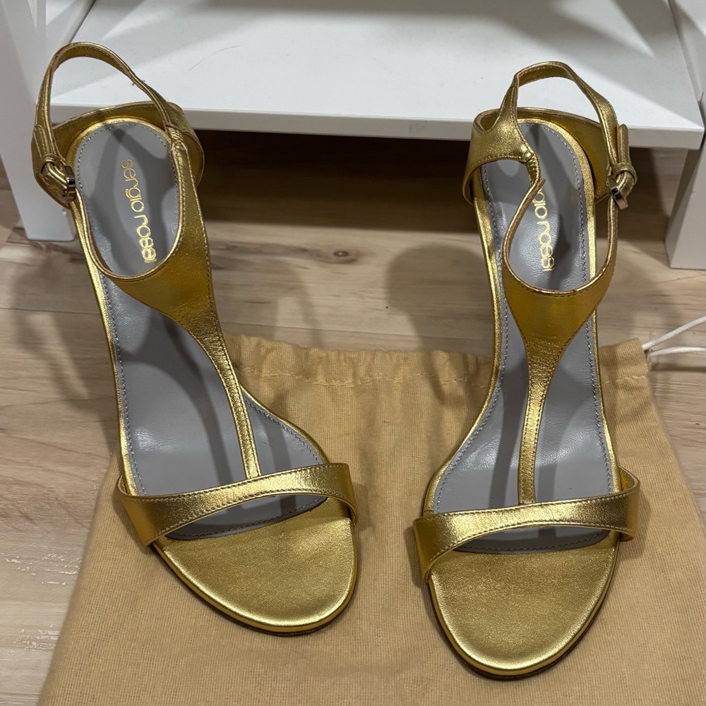Sergio Rossi - Authenticated Gold Calf Leather T-Strap Sandals